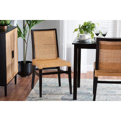 Baxton Studio 193271399956 34.10 x 17.70 x 21.90 in. Lingga Modern Bohemian Mahogany Wood & Natural Rattan Dining Chair - Dark Brown & Natural