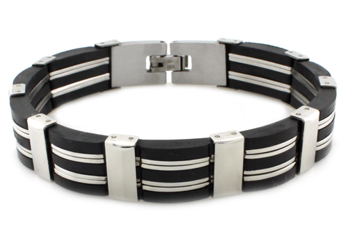 EWC B32212 Stainless Steel Black Rubber Link Bracelet