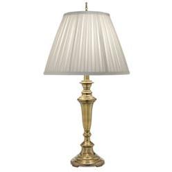 Stiffel TL-N8055-BB 29 in. Burnished Brass Table Lamp with Oyster Silksheen Box Pleat Shade