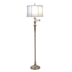 Stiffel SWFL-N8063-N8330C-BB 66 in. Burnished Brass Swing Arm Floor Lamp with Off White Camelot Shade