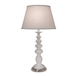 Stiffel TL-K2091-A693-GWH 28 in. Gloss White & Satin Nickel Table Lamp with Cream Aberdeen Shade
