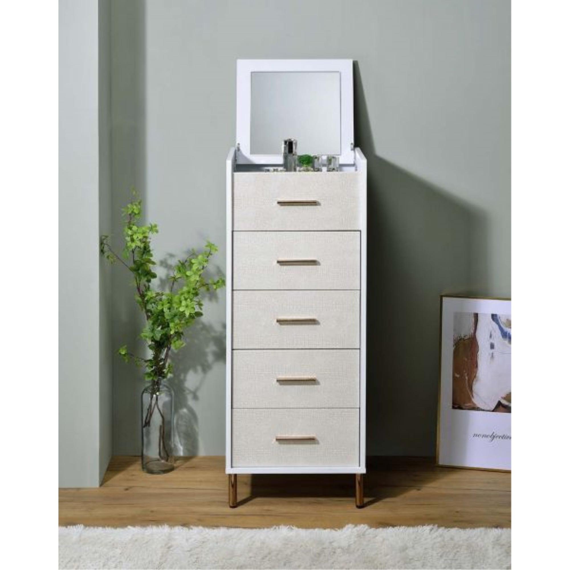 Acme Furniture AC01168 17 x 16 x 45 in. Myles Jewelry Armoire - White&#44; Champagne & Gold