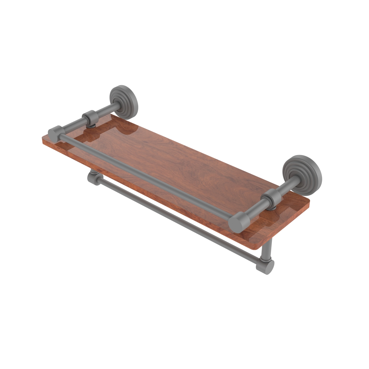 Allied Brass WP-1-16TB-GAL-IRW-GYM 16 in. Waverly Place Collection IPE Ironwood Shelf with Gallery Rail & Towel Bar&#44; Matte Gray