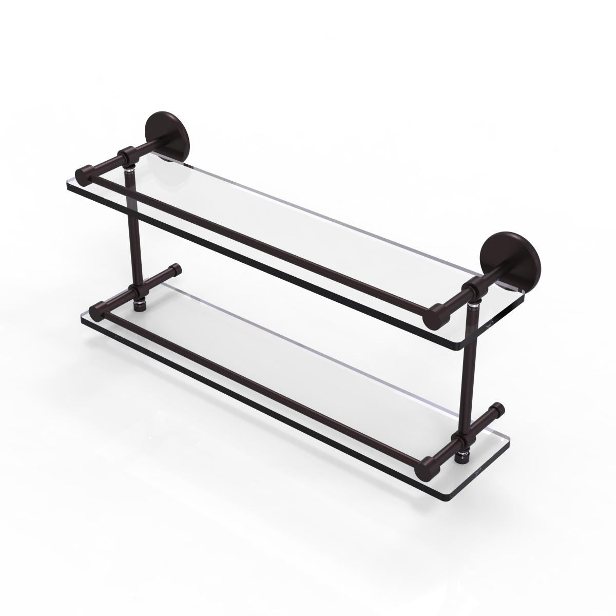Allied Brass P1000-2-22-GAL-ABZ 22 in. Tempered Double Glass Shelf with Gallery Rail, Antique Bronze