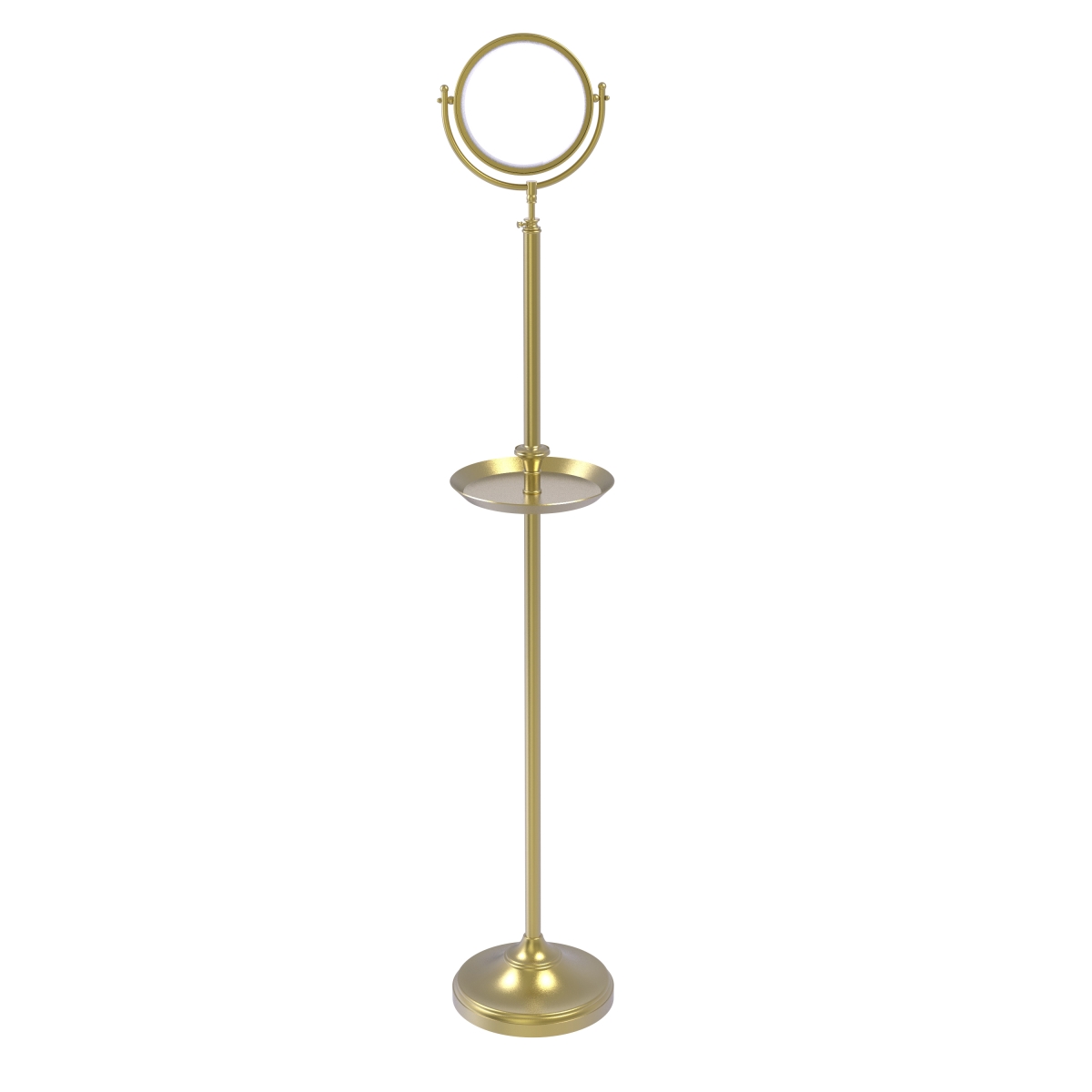 Allied Brass DMF-3-3X-SBR Floor Standing Make-Up Mirror 8 in. dia. with 3X Magnification & Shaving Tray, Satin Brass