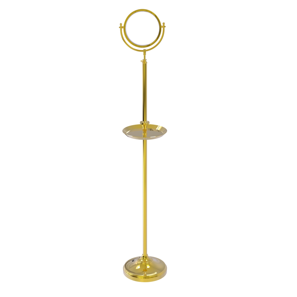Allied Brass DMF-3-2X-UNL Floor Standing Make-Up Mirror 8 in. Diameter with 2X Magnification & Shaving Tray, Unlacquered Brass