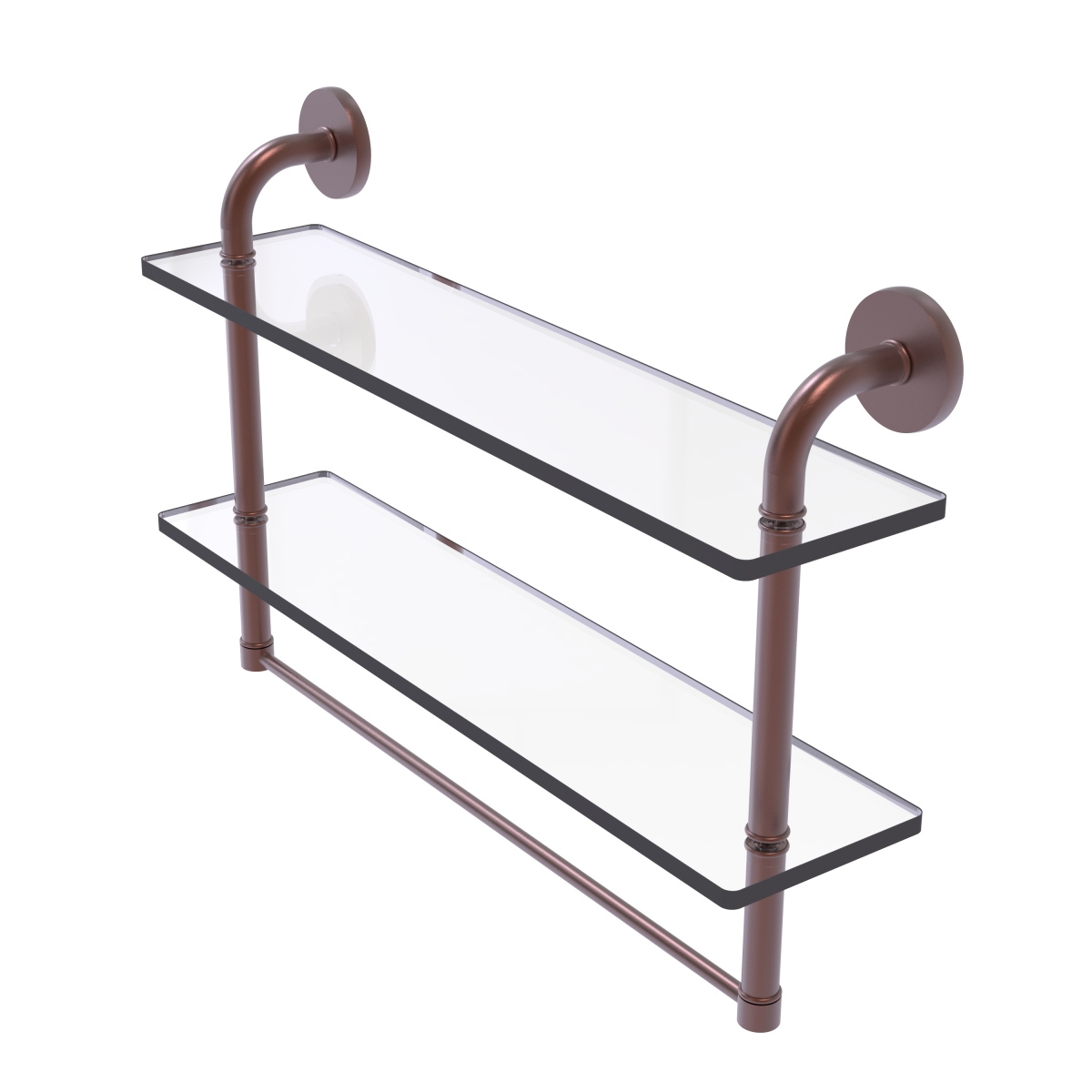 Allied Brass RM-2-22TB-CA 22 in. Remi Collection Two Tiered Glass Shelf with Integrated Towel Bar, Antique Copper