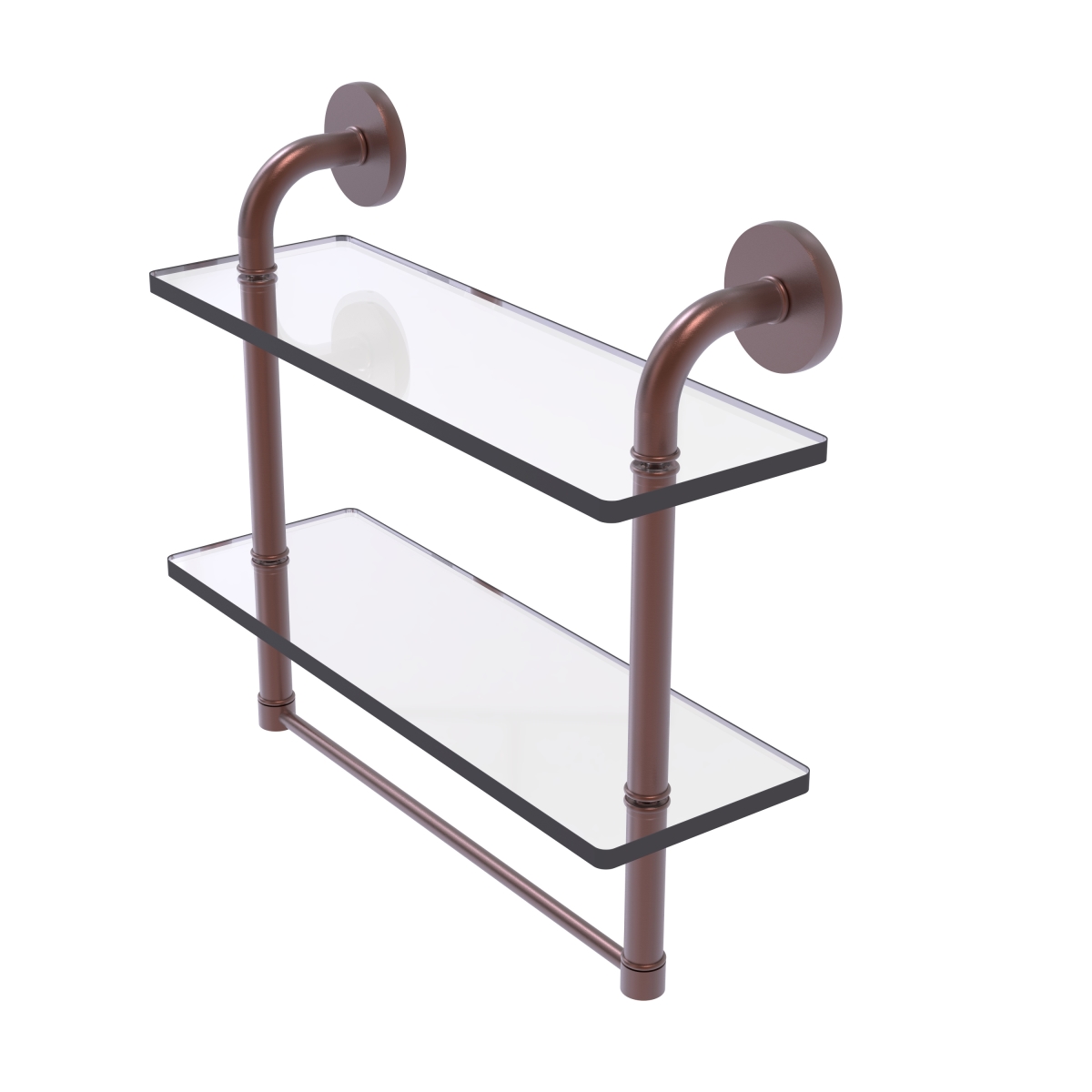 Allied Brass RM-2-16TB-CA 16 in. Remi Collection Two Tiered Glass Shelf with Integrated Towel Bar, Antique Copper