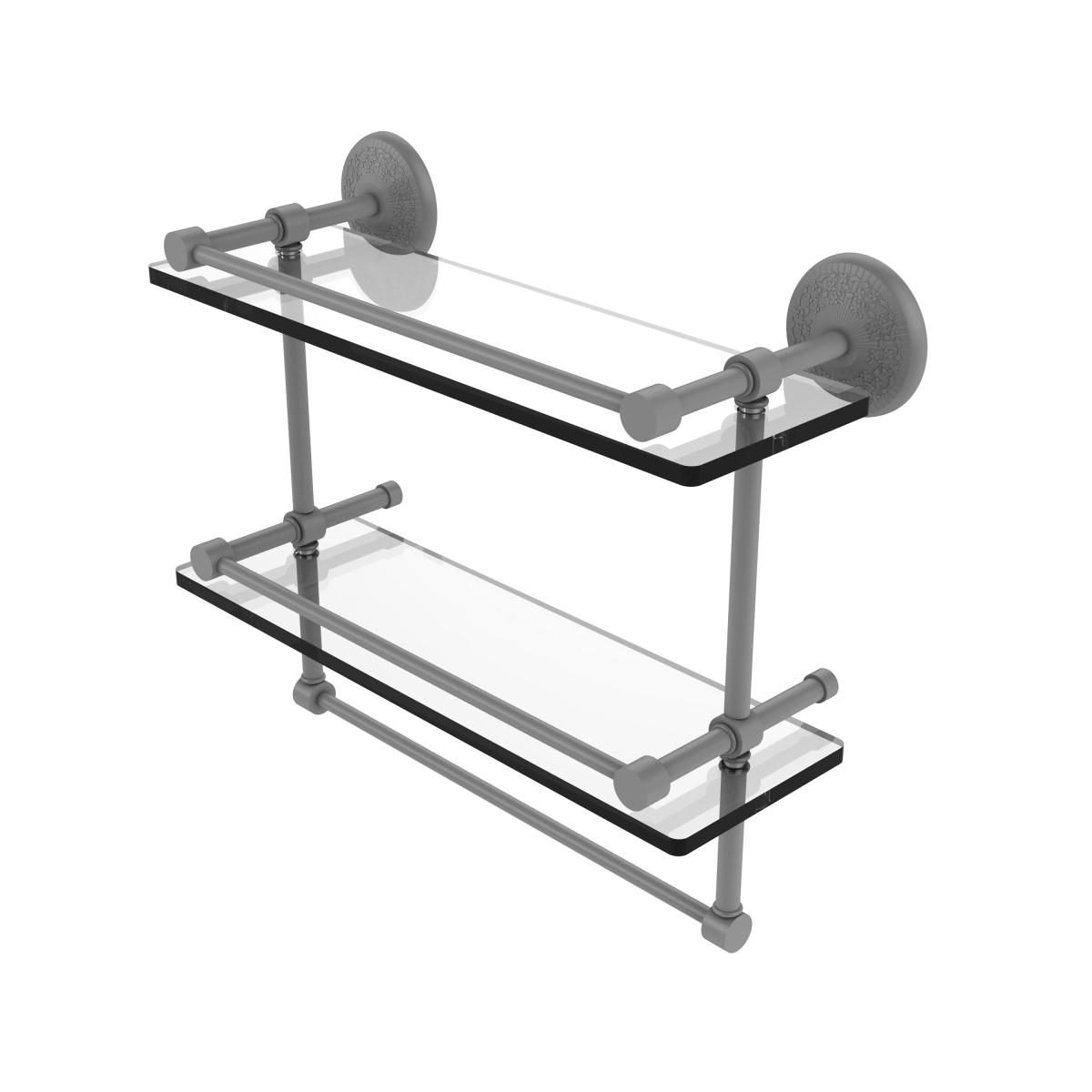 Allied Brass MC-2TB-16-GAL-GYM 16 in. Monte Carlo Collection Gallery Double Glass Shelf with Towel Bar, Matte Gray