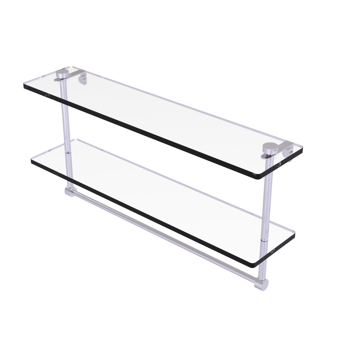 Allied Brass NS-2-22TB-SCH 22 in. Two Tiered Glass Shelf with Integrated Towel Bar, Satin Chrome - 12 x 5 x 22 in.