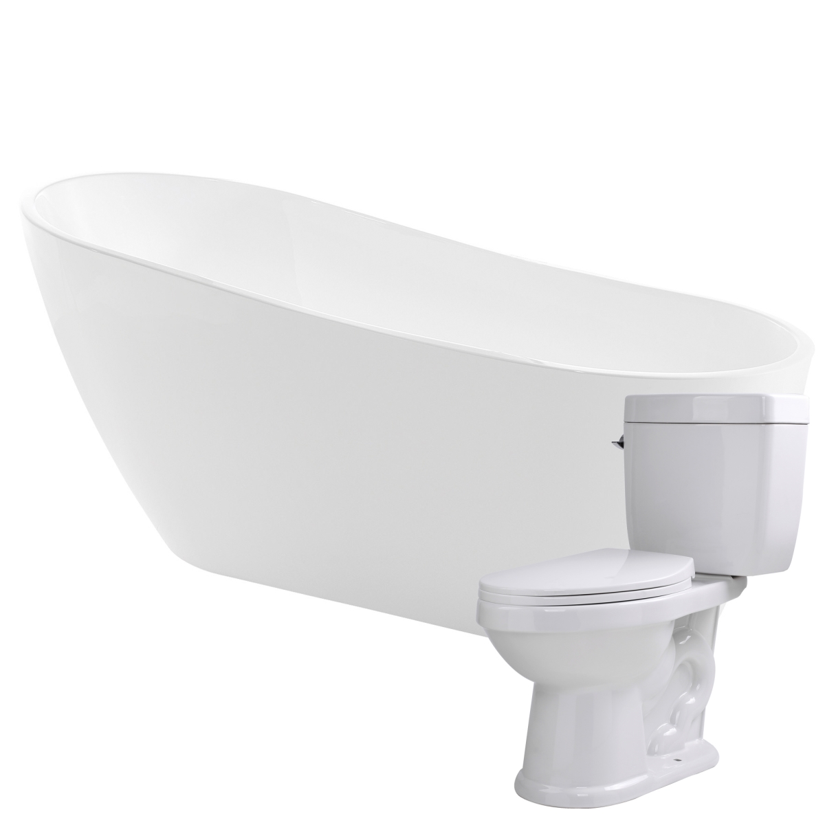 SWCORP Anzzi FTAZ093-T055 Trend 67 in. Acrylic Flatbottom Non-Whirlpool Bathtub in White with Kame 2-Piece 1.28 GPF Single Flush Toilet