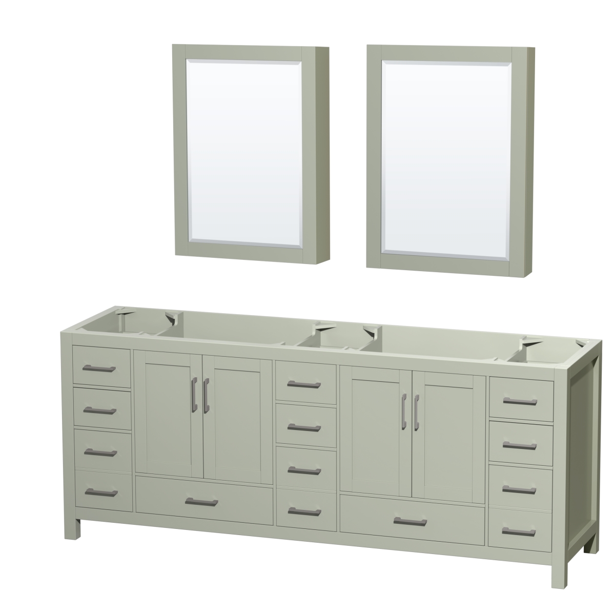 Wyndham Collection WCS141484DLGCXSXXMED 84 in. Sheffield Double Bathroom Vanity&#44; No Countertop&#44; No Sink&#44; Brushed Nickel Trim & Medicine