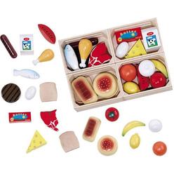 Lights, Camera, Interaction! Melissa & Doug Food groups - 21 Wooden Pieces and 4 crates, Multi - Play Food Sets For Kids Kitchen, Pretend Food, Toy Food For