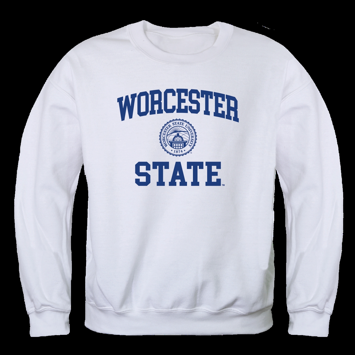 W Republic 568-478-WHT-01 Worcester State University Lancers Seal Crewneck Sweatshirt&#44; White - Small