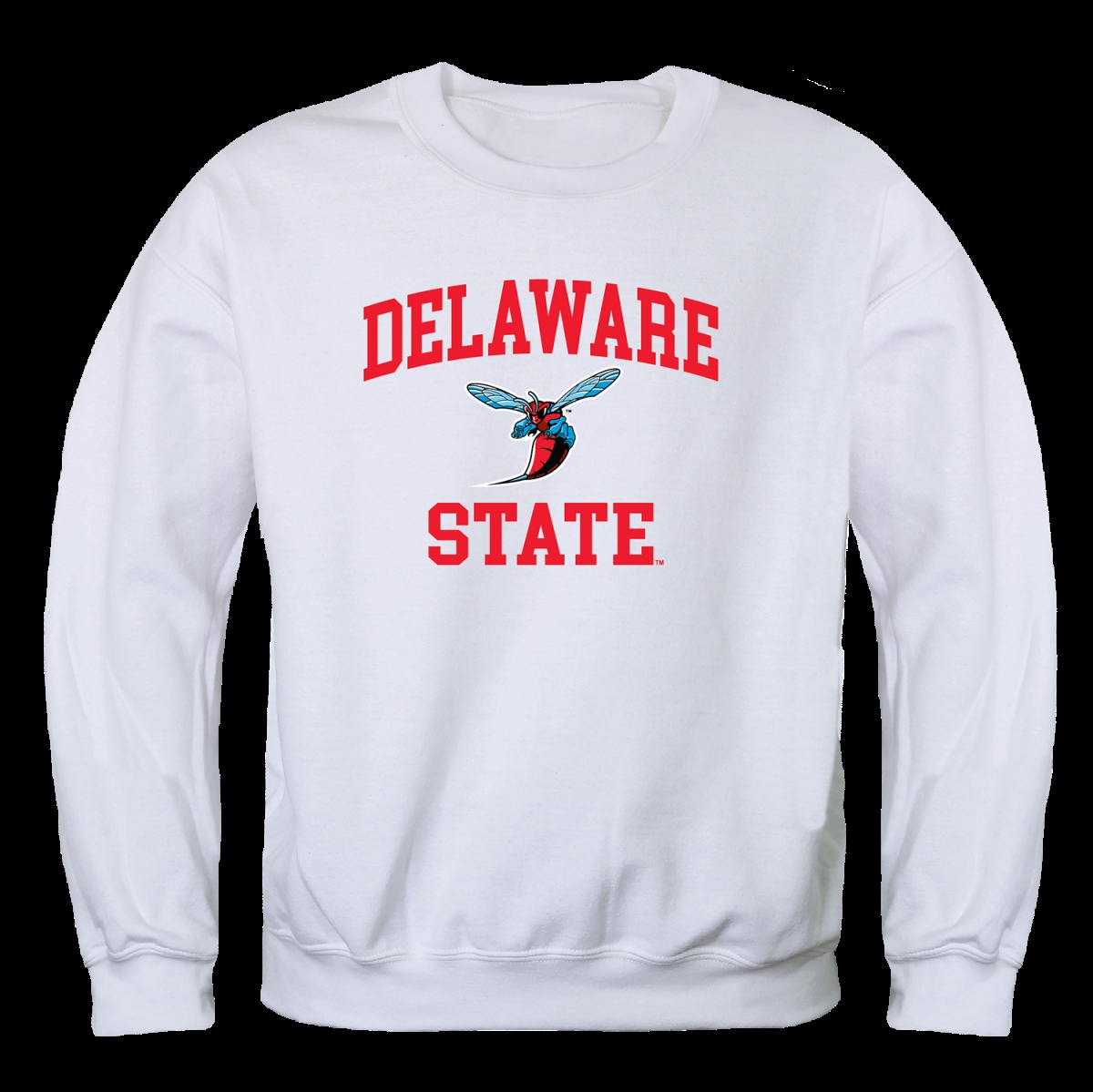W Republic 568-120-WHT-01 Delaware State University Hornets Seal Crewneck Sweatshirt&#44; White - Small