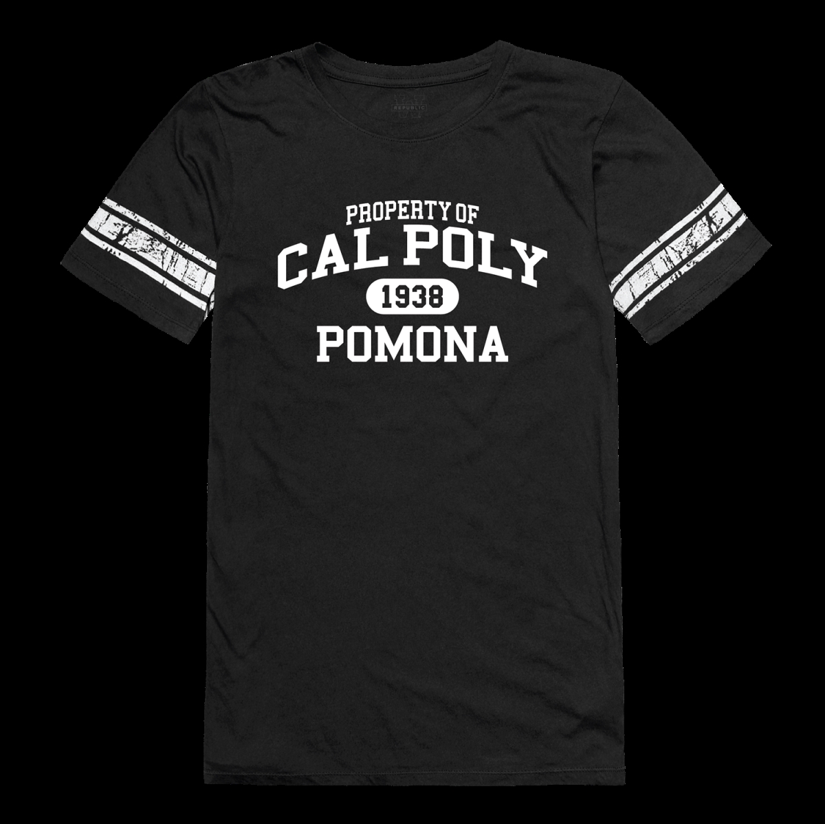 W Republic 533-201-BLK-01 California Polytechnic State University Pomona Broncos Women Property Football T-Shirt&#44; Black - Small