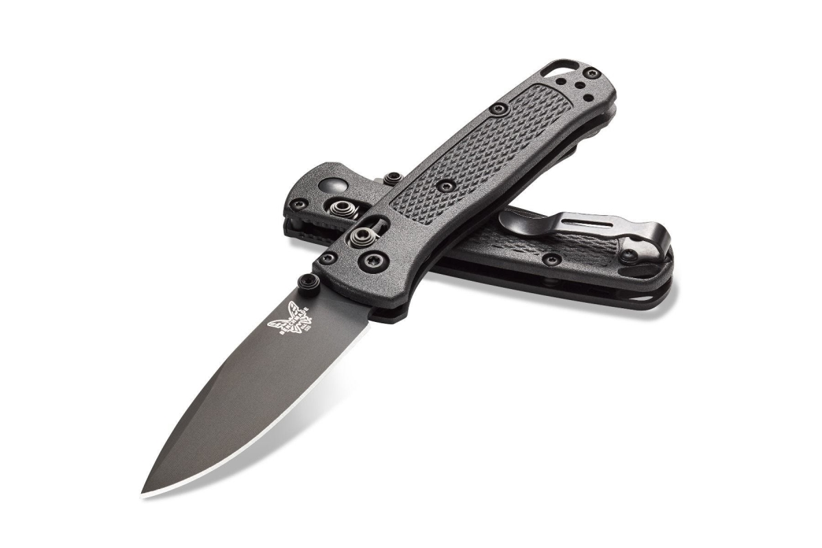 Benchmade 533BK-2 2.82 in. Drop Point Blade & Plain Edge Mini Bugout Knife - Carbon Coated with Black CF Elite Handle