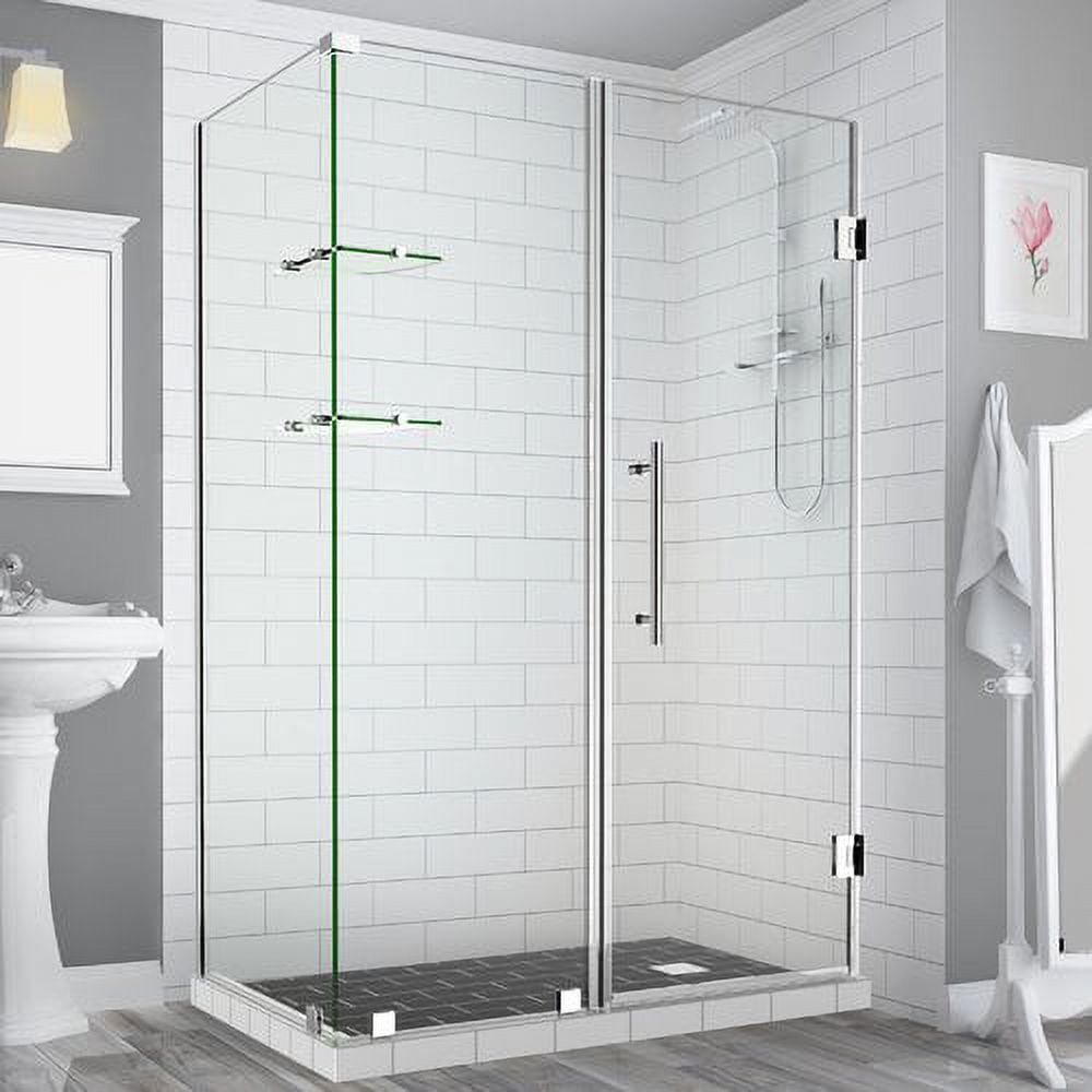 Aston SEN962EZ-CH-633134-10 BromleyGS 62.25-63.25 x 34.375 x 72 in. Frameless Corner Hinged Shower Enclosure with Glass Shelves in Chr