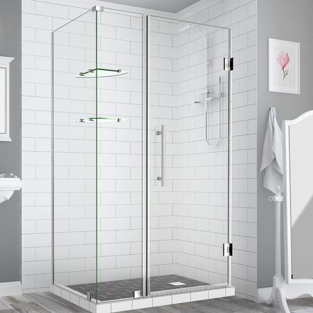 Aston SEN962EZ-SS-392538-10 BromleyGS 38.25 to 39.25 x 38.375 x 72 in. Frameless Corner Hinged Shower Enclosure with Glass Shelves - S
