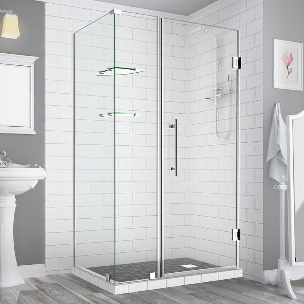 Aston SEN962EZ-CH-523834-10 BromleyGS 51.25 to 52.25 x 34.375 x 72 in. Frameless Corner Hinged Shower Enclosure with Glass Shelves - C