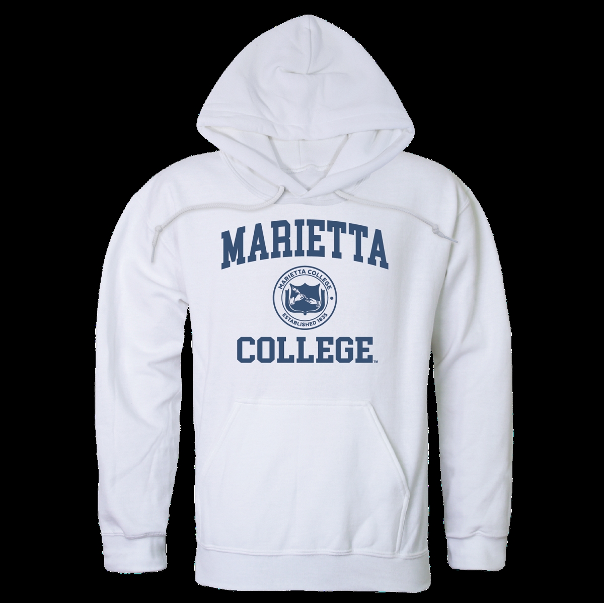 W Republic 569-537-WHT-01 Marietta College Pioneers Seal Hoodie&#44; White - Small