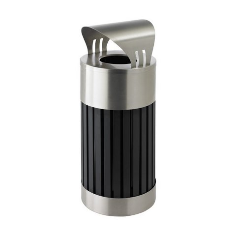 DCI Marketing Commercial Zone 72774399 Riverview 2 Canopy Top Stainless Steel and Black Powder-Coated Steel Waste Receptacle