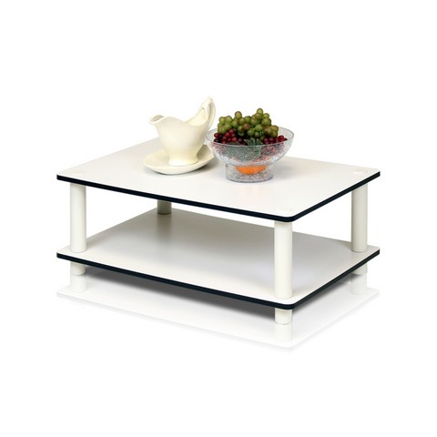 FURINNO Just 2-Tier No Tools Coffee Table, White with White Tube - 8.8 x 23.6 x 15.6 in.