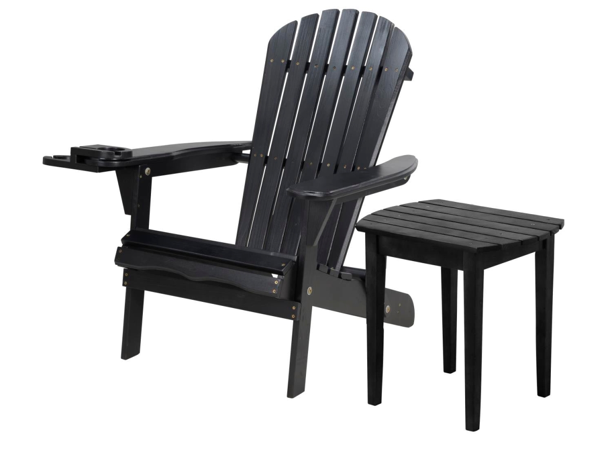 W Unlimited SW2136BK-CHET 35 x 32 x 28 in. Foldable Chair with Cup Holder & End Table&#44; Black