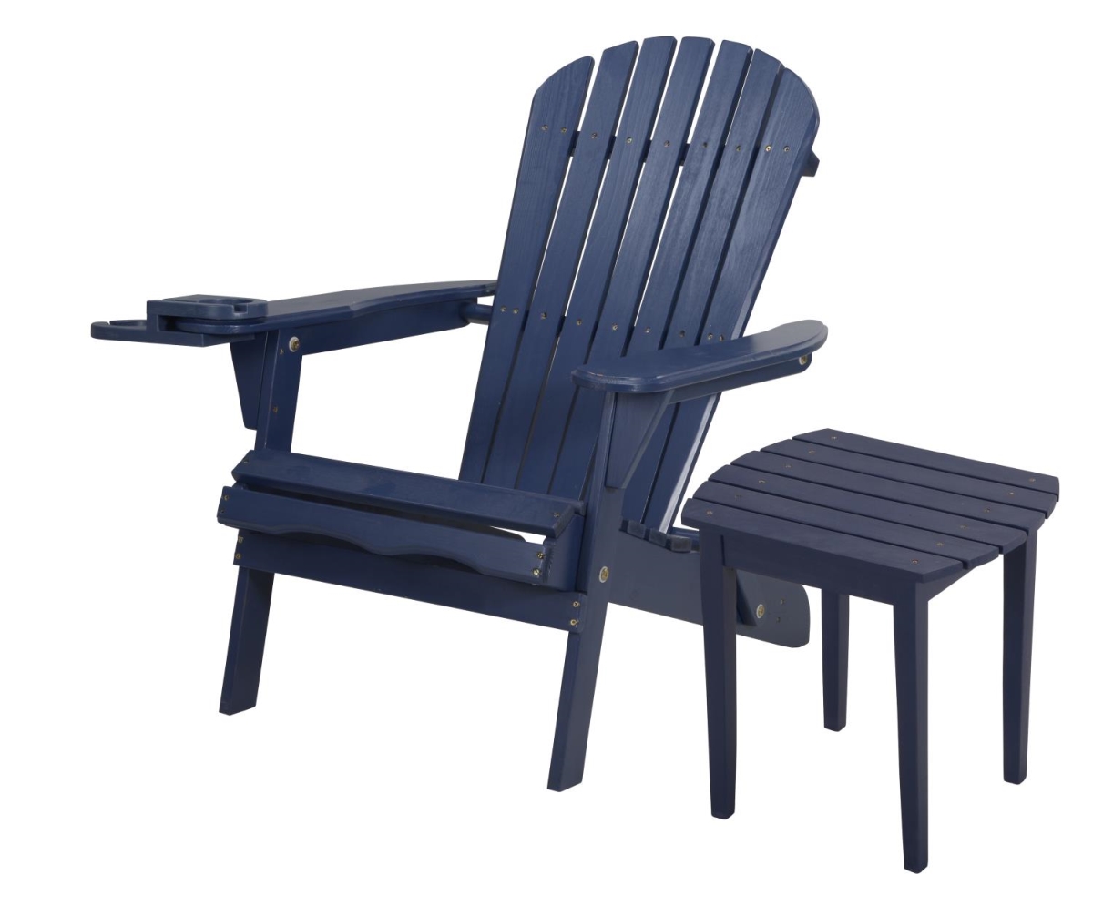 W Unlimited SW2136NV-CHET 35 x 32 x 28 in. Foldable Chair with Cup Holder & End Table&#44; Navy Blue