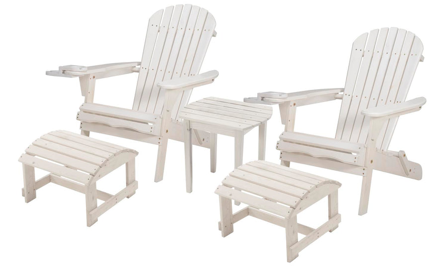 W Unlimited SW2136WTSET5 35 x 32 x 28 in. 2 Foldable Chair with Ottoman & 1 End Table&#44; White