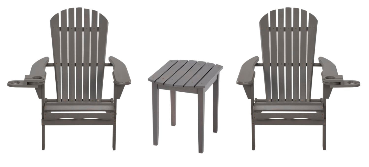 W Unlimited SW2136DG-CH2ET 33.75 x 33 x 27.75 in. 2 Foldable Chair with Cup Holder & 1 End Table&#44; Dark Gray