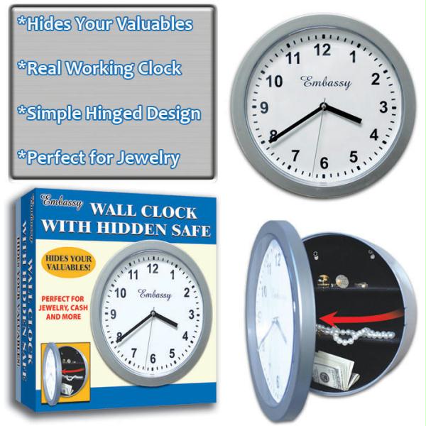 Trademark Global Inc Silver Wall Clock With Hidden Safe - 10 Inches By 10 Inches