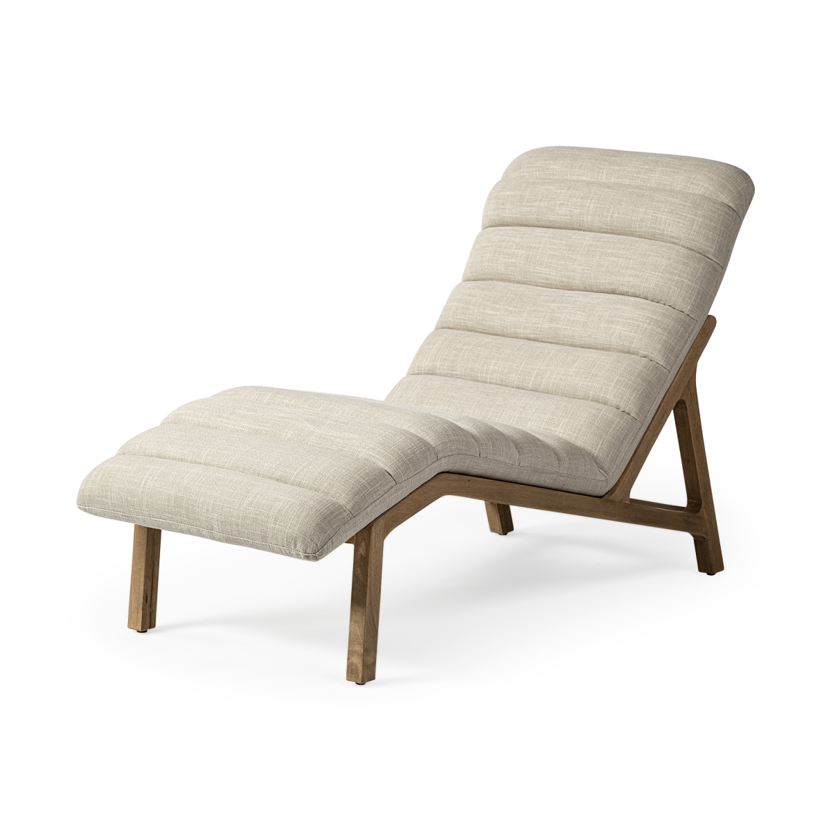 HomeRoots 380186 Modern Cream Fabric Upholstered Chaise Lounge Chair with Solid Wood Frame & Base