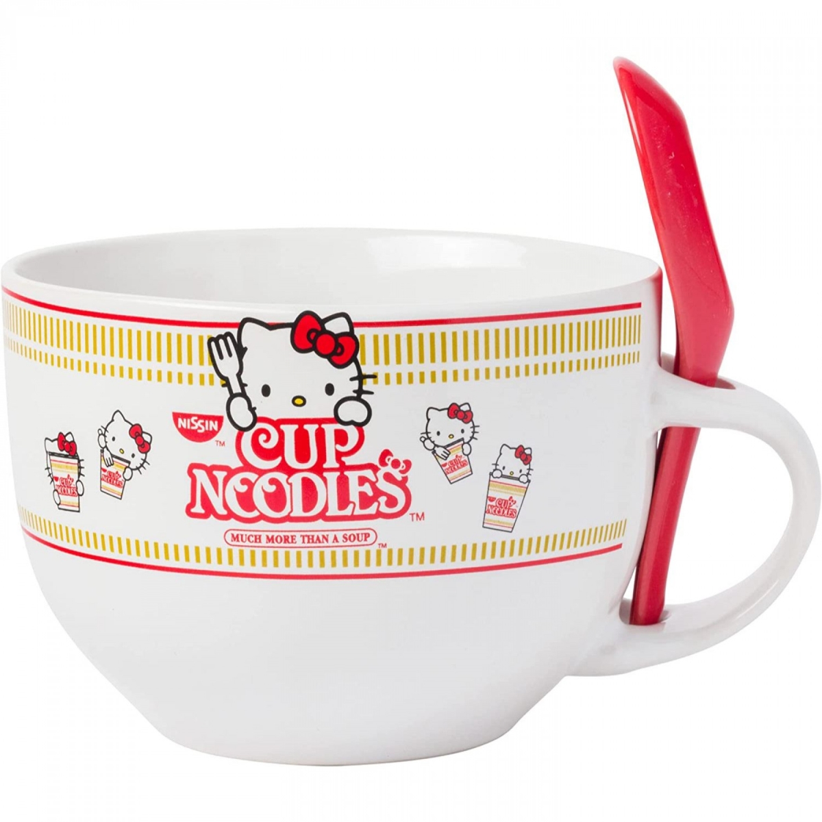 Hello Kitty 862155 X Cup Noodles Ceramic Soup Mug with Spoon&#44; Red & White