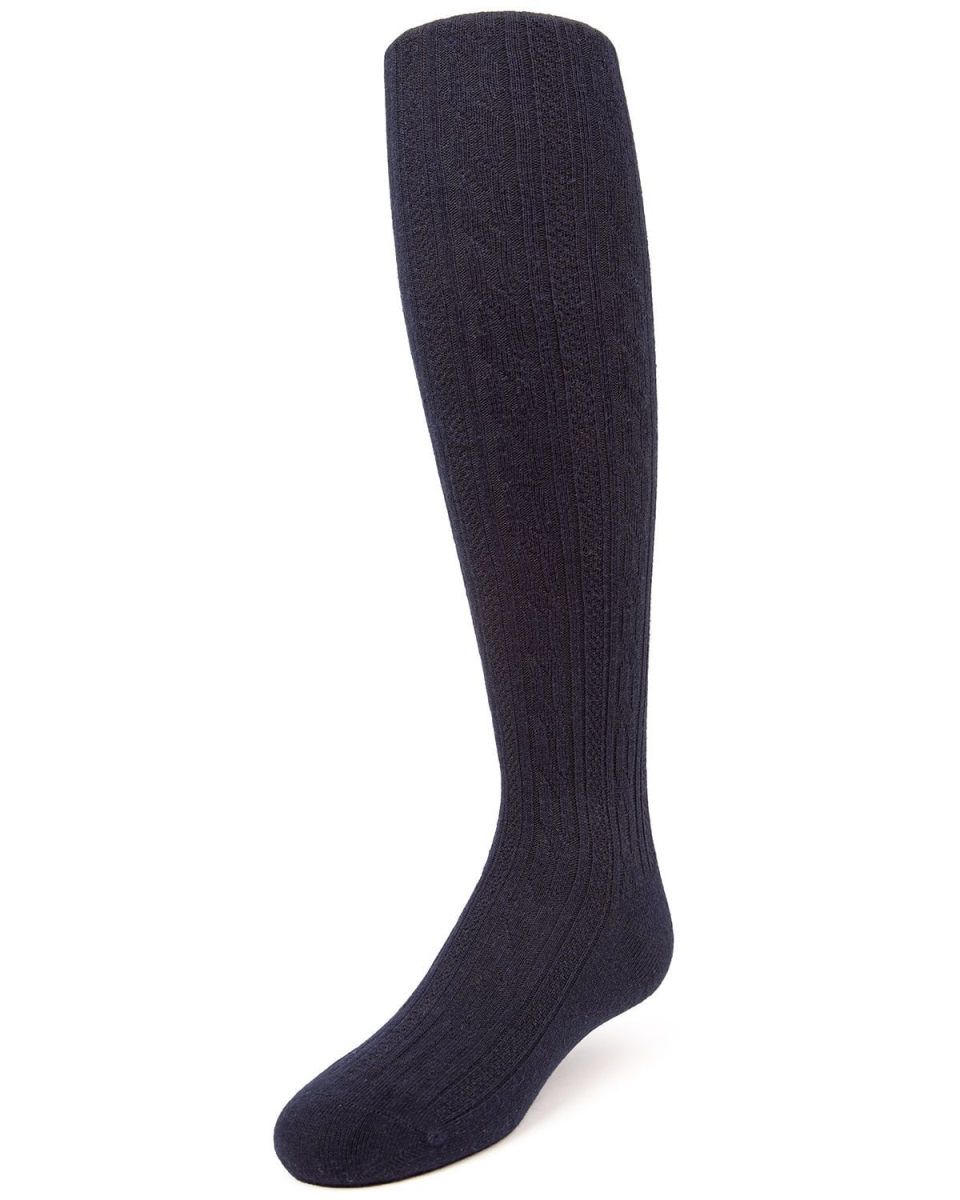 MeMoi MK-304-40120-4 Cotton Cable Knit Girls Tights&#44; Navy - Size 4