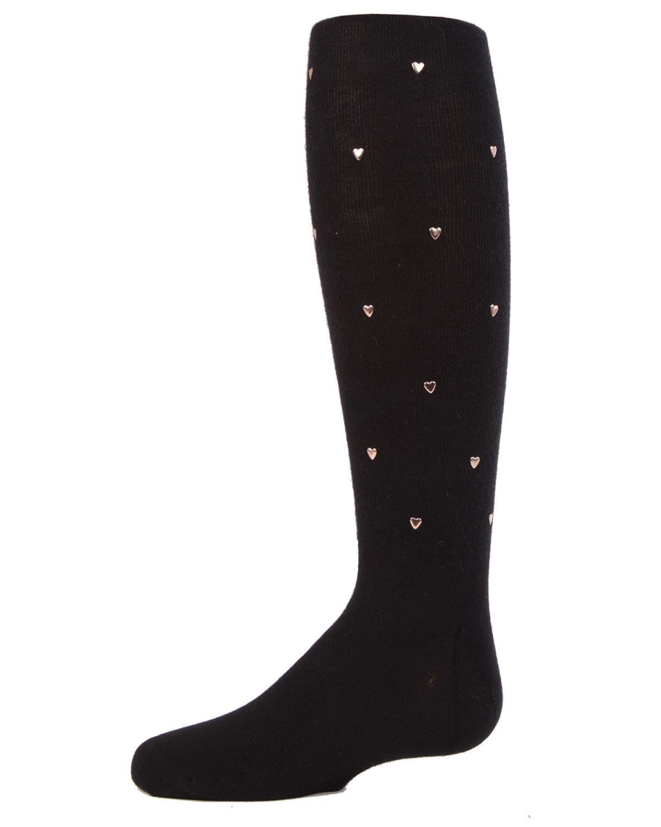 MeMoi MKF-4000-00001-6 Cool Hearts & Warm Legs Girls Cotton Tights&#44; Black - Size 6