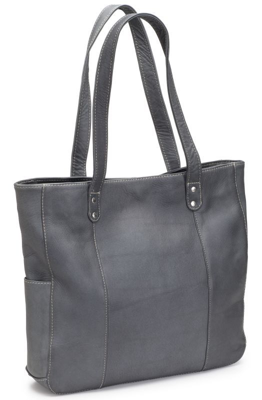 Le Donne Leather LD-2000-GRY Double Strap Rivet Tote, Grey