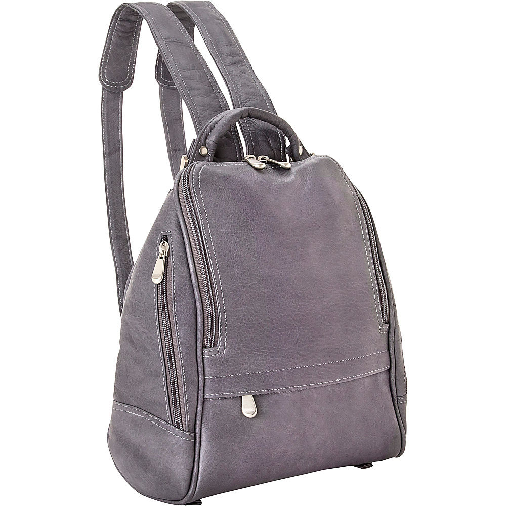 Le Donne Leather LD-9112-Gry U Zip Mid Size Women Backpack & Purse&#44; Grey
