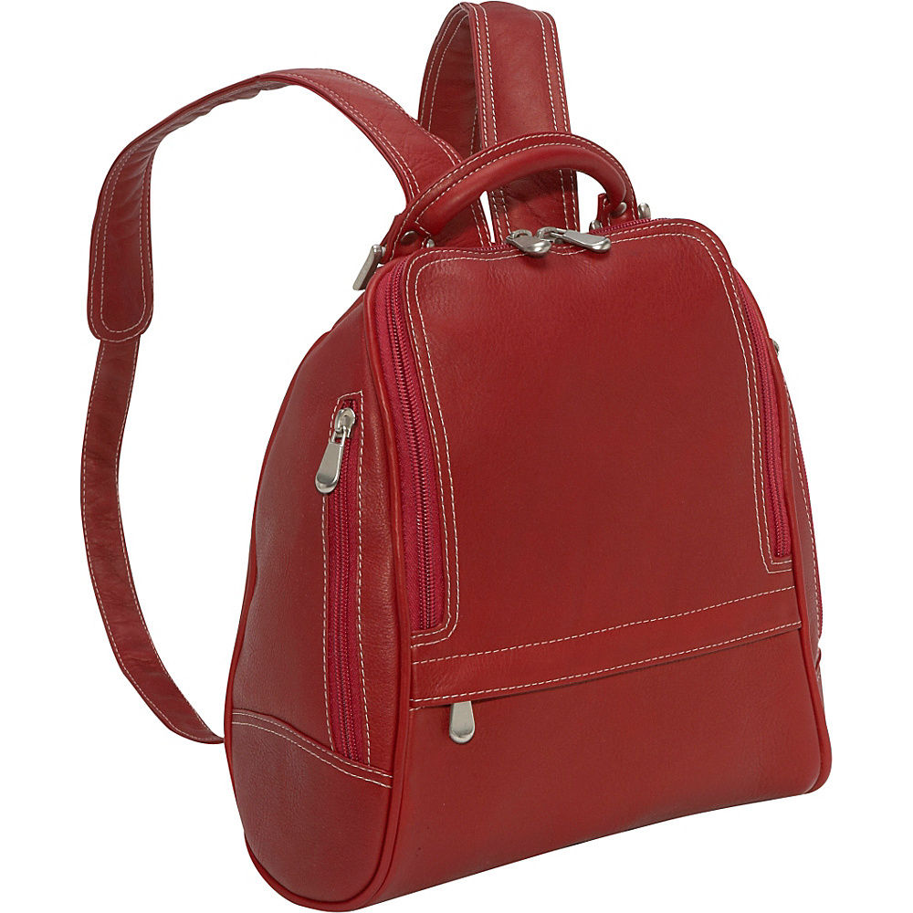Le Donne Leather LD-9112-RED U Zip Mid Size Women Backpack & Purse&#44; Red