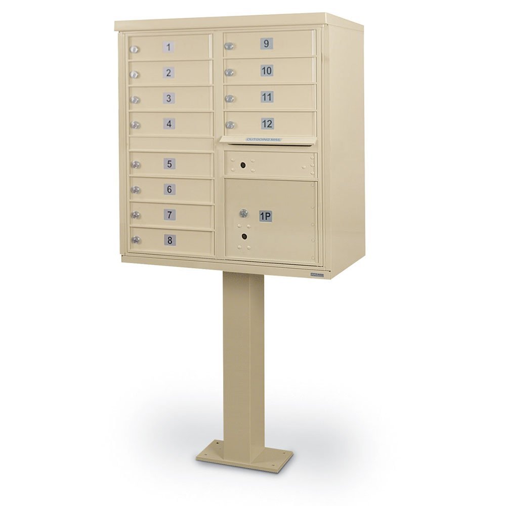 Postal Products Unlimited N1029595 12 Door F-Spec Cluster Box Unit with Pedestal, Sandstone