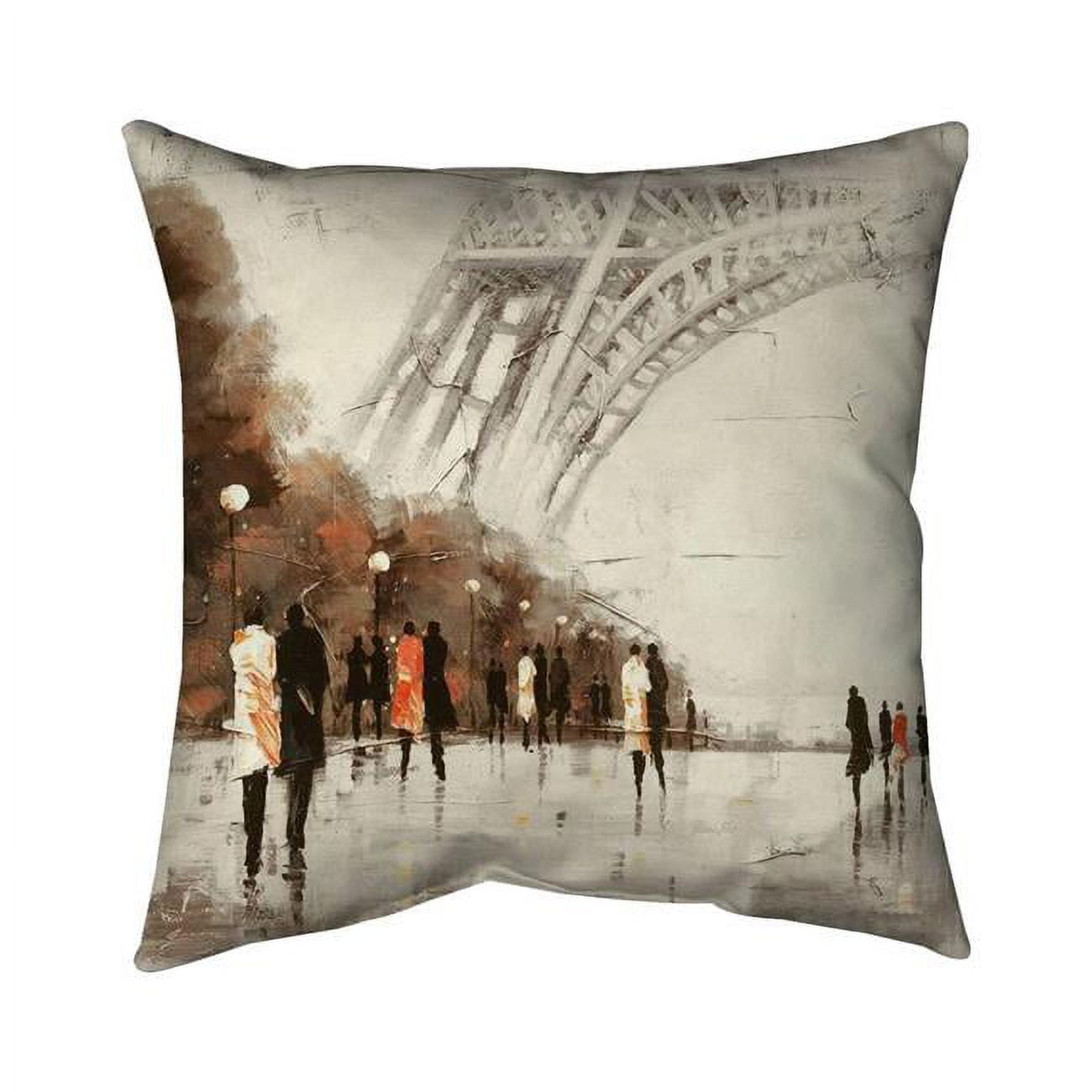 Begin Home Decor 5541-1818-CI118 18 x 18 in. People Walking Near The Eiffel Tower-Double Sided Print Indoor Pillow
