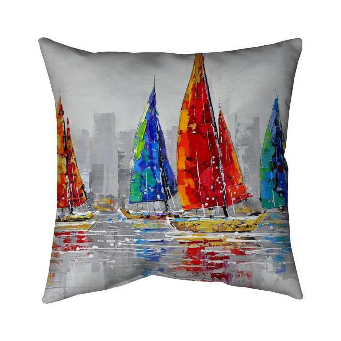 Begin Home Decor 5541-1818-CO6 18 x 18 in. Colorful Boats Near A Grey City-Double Sided Print Indoor Pillow