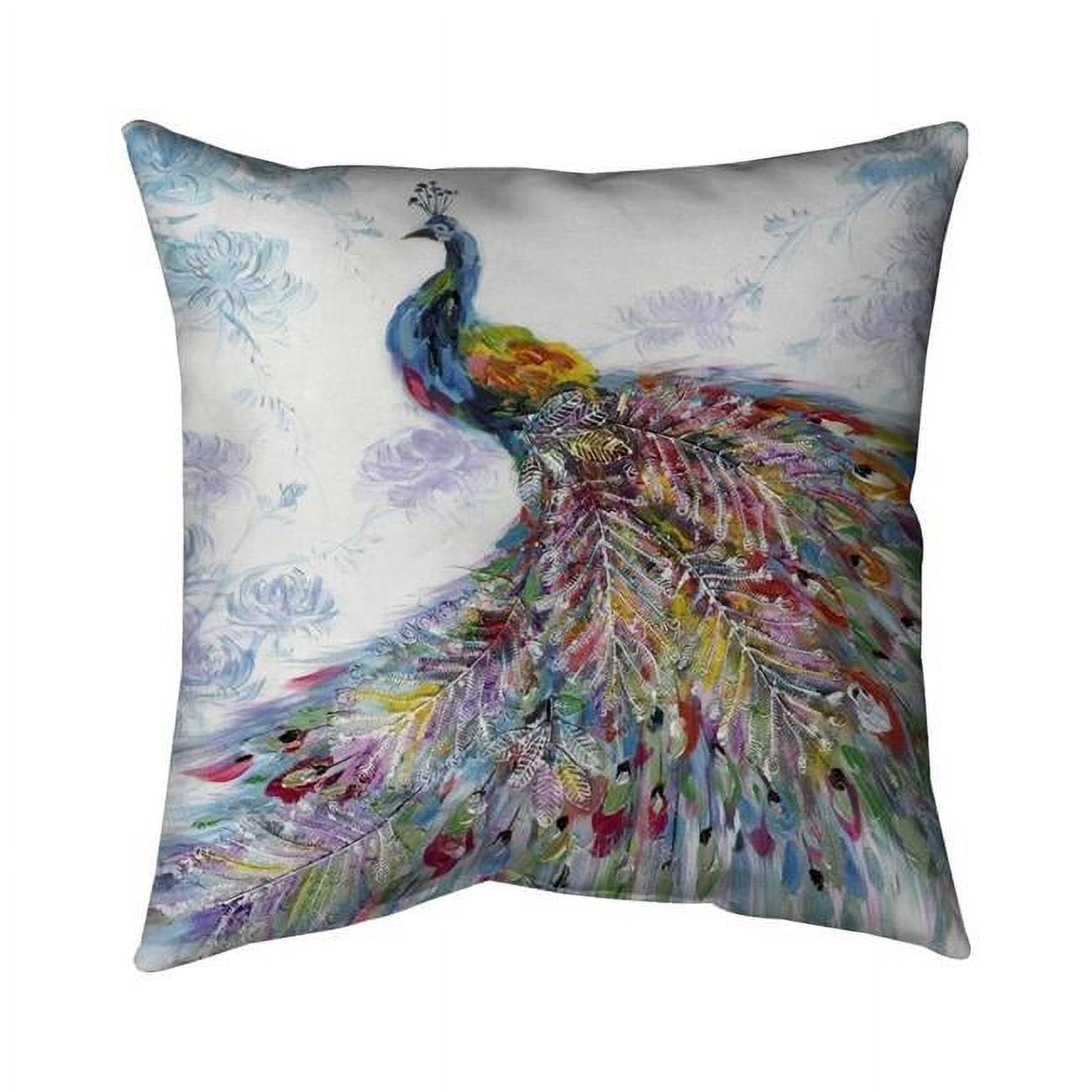 Begin Home Decor 5541-1818-AN17 18 x 18 in. Majestic Peacock with Flowers-Double Sided Print Indoor Pillow