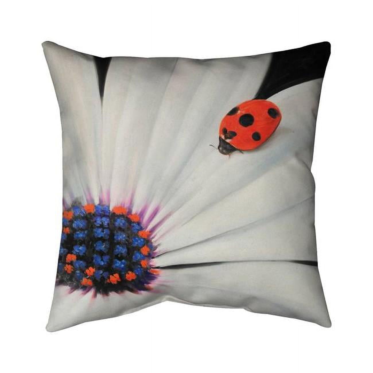 Begin Home Decor 5543-1616-FL175 16 x 16 in. White Daisy & Ladybug-Double Sided Print Indoor Pillow Cover