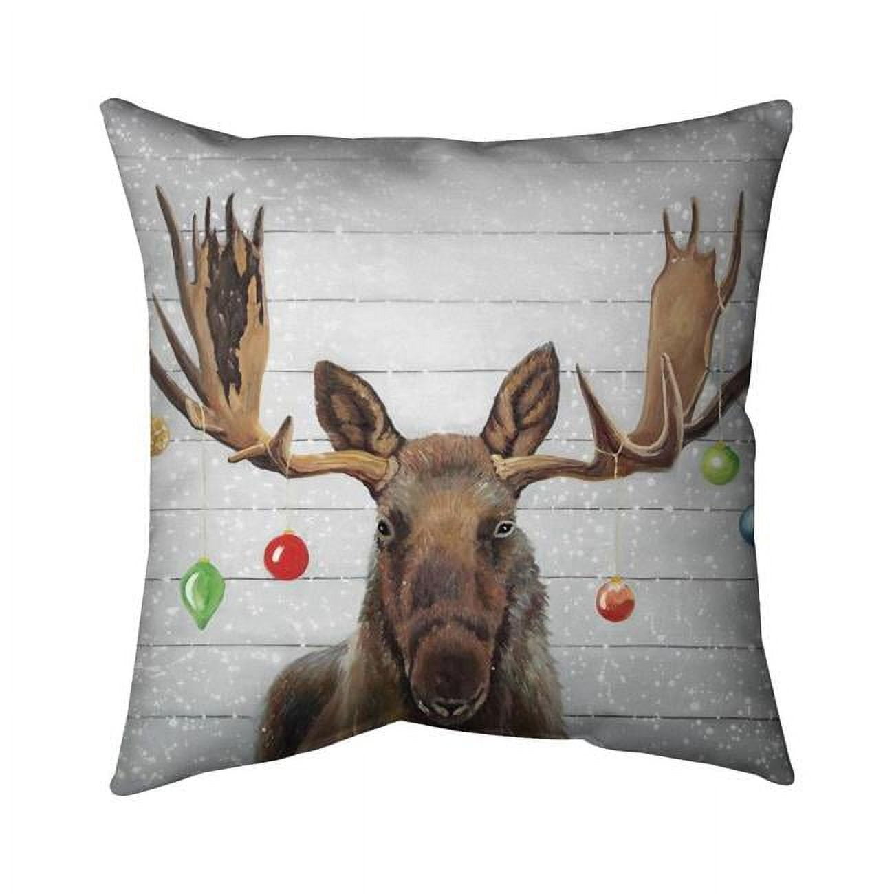 Begin Home Decor 5543-2020-HO26 20 x 20 in. Moose Has Christmas Balls-Double Sided Print Indoor Pillow Cover