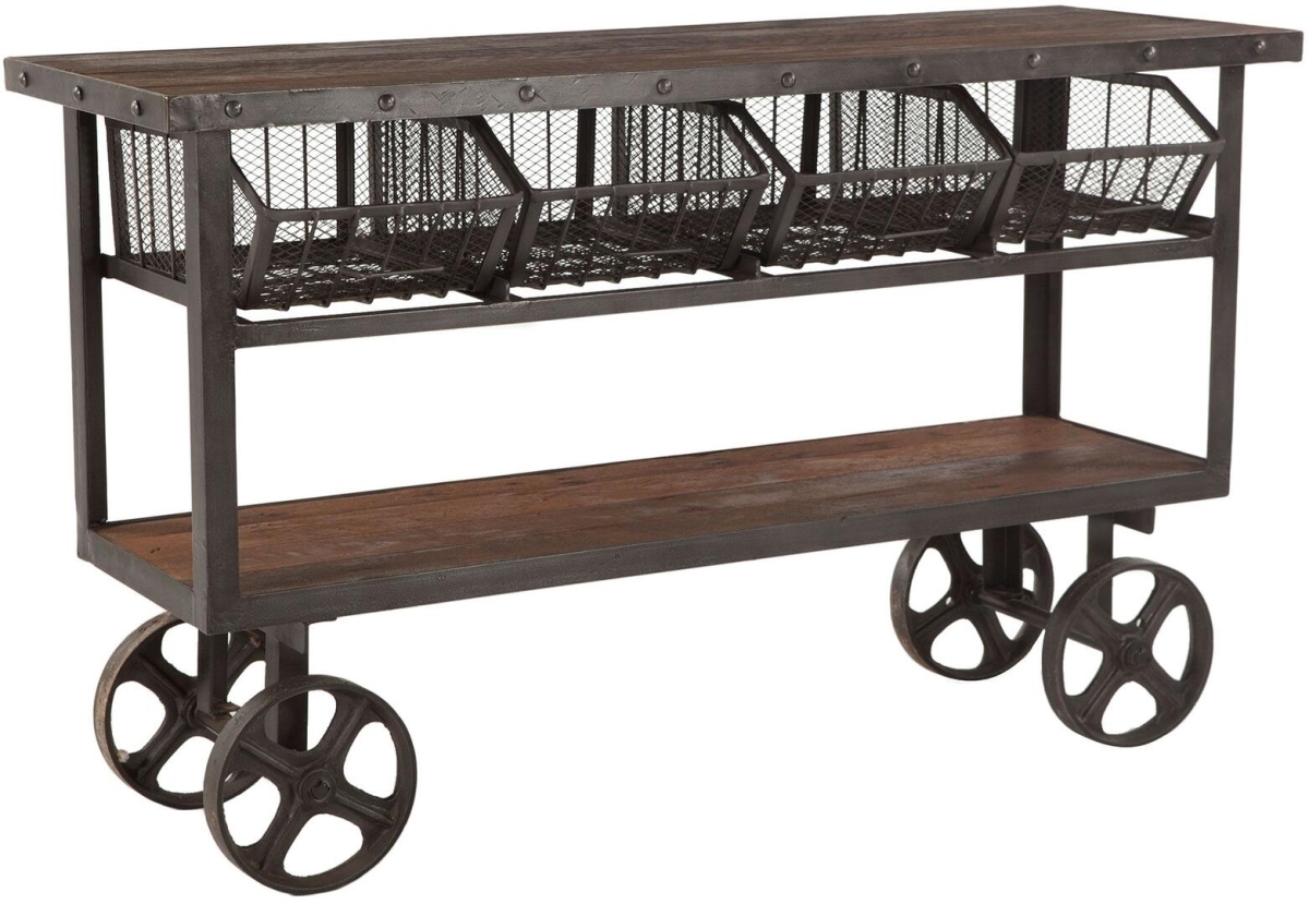 World Interiors Paxton 60-Inch Reclaimed Teak Utility Cart with Gray Zinc Wheels