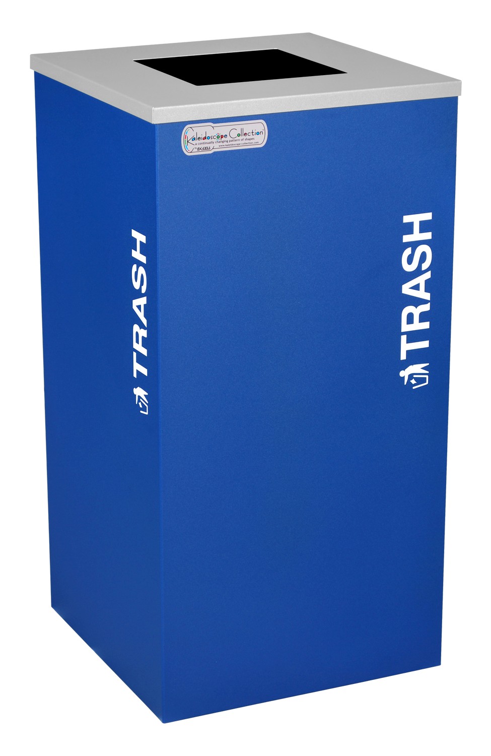 Ex-Cell Kaiser LLC Ex-Cell Kaiser RC-KDSQ-T RYX 18-gal recycling recptacle- square top and Trash decal- Royal Blue Texture finish