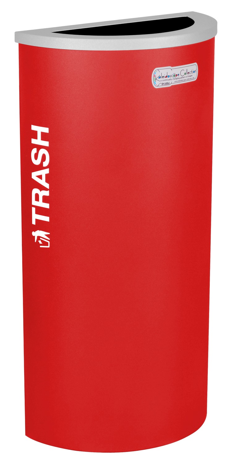 Ex-Cell Kaiser LLC Ex-Cell Kaiser RC-KDHR-T RBX 8-gal recycling receptacle- half round top and Trash decal- Ruby Texture finish