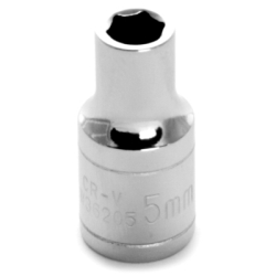 DenDesigns 0.25 in. Drive 6 Point Shallow Chrome Socket, 5 mm