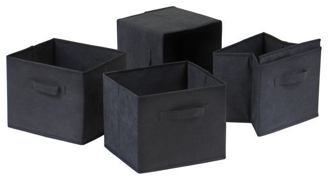 Winsome Trading 92459 TorinoStorage Shelf with Black Fabric Baskets Set - 4 Piece